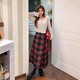 Voguable grunge outfits Retro Scottish Plaid Skirt Women's Long High Waist A- line Hip Skirt Slimming Draping Pleated Skirt voguable