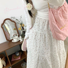 Voguable 90s fashion Young-Looking Wooden Ear Small Fresh Floral Skirt Women's Japanese Soft Girl Niche Super Sweet Stitching Cake Dress voguable