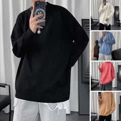 Voguable mens fashion Solid Color Knitted Bottoming Shirt Men's round Neck Men's Long-Sleeved Sweater Hong Kong Style Men's Fashionable Outerwear Spring and Autumn Sweater voguable