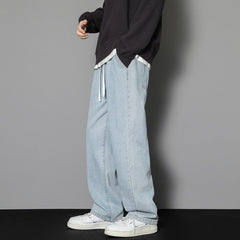 Voguable black men fashion urban Clean and Comfortable Trendy Season Men's New Jeans Loose Straight Casual Youth Hong Kong Style Cropped Pants All-Matching voguable