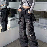 Voguable skater boy outfits High Street Heavy Industry American Multi-Pocket Workwear Jeans Spring and Autumn New Retro Loose Straight Pants Fashion voguable