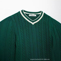 Voguable classy outfits men Autumn and Winter New V-neck Short Twist Sweater Sweater Coat voguable