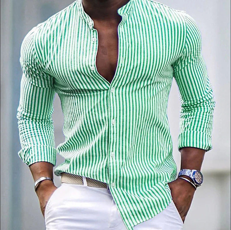 Voguable Men's New High Quality Striped Simple Comfortable Long Sleeve Button Shirt voguable