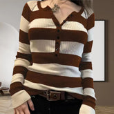 Voguable grunge outfits Commuter Contrast Color Striped Top Autumn Casual All-Match Loose Slimming Sweater voguable