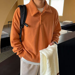 Voguable 90s fashion men BJ Autumn and Winter Thickened Lapel Sweater Men's Korean-Style Trendy Loose Long-Sleeved Polo Shirt Solid Color All-Matching Coat voguable