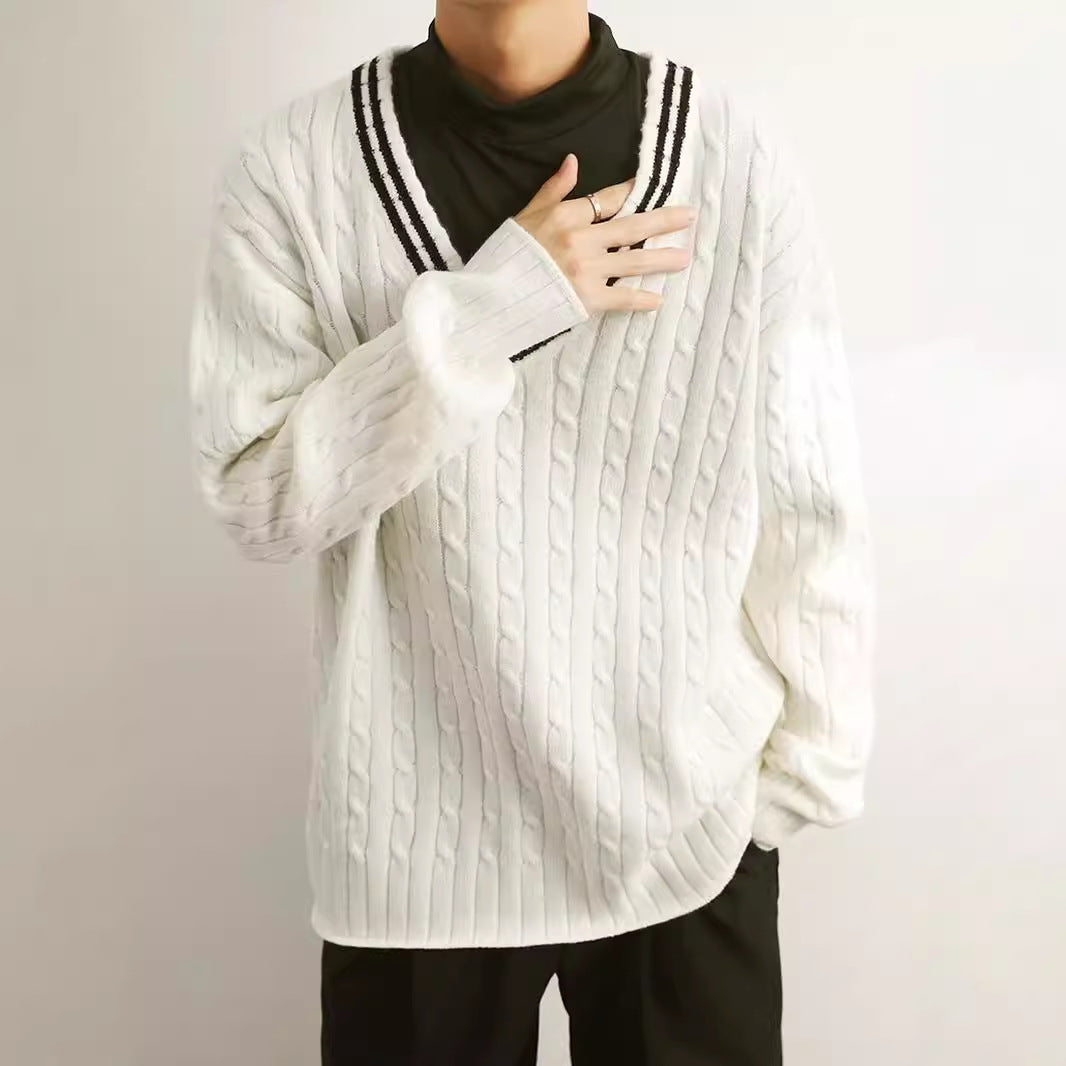 Voguable classy outfits men Preppy Style V-neck Sweater Men's Suit Ins Winter New Loose All-Match Sweater Niche Sweater voguable