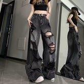 Voguable grunge dti American High Street Ripped Jeans Men's and Women's Summer Loose Slimming Versatile Wide-Leg Trousers Washed Distressed Pants voguable