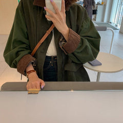 Voguable men’s fashion American Lapel Army Green Workwear Jacket Women's Spring Loose High-End Casual Retro Mid-Length Coat Top voguable