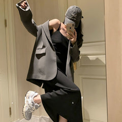 Voguable 2000s fashion Oversize Black Suit Jacket Women's High-Grade New Spring and Autumn Korean Style Casual Loose Profile Suit voguable