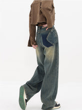 Voguable 90s streetwear Summer New Retro Washed Distressed Straight Jeans Women's High Waist Loose All-Match Wide-Leg Mopping Pants voguable