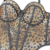 Voguable cheetah halloween costume Sexy Leopard Print Stitching Bra Strap High-Grade Inner Mesh Lace Transparent Outer Wear Fishbone Bra voguable