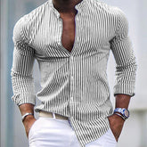 Voguable Men's New High Quality Striped Simple Comfortable Long Sleeve Button Shirt voguable