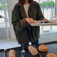 Voguable men’s fashion American Lapel Army Green Workwear Jacket Women's Spring Loose High-End Casual Retro Mid-Length Coat Top voguable