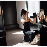 Voguable cybergoth dress to impress French Style Black Knitted Sling Dress Women's Summer Step Lotus Elegant Slim Slimming Fishtail Dress voguable