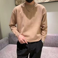 Voguable mens fashion Spring and Autumn New Pure Color Sweater Men's Fresh round Neck Basic Long Sleeve Youth Casual Drop Shoulder Bottoming Shirt voguable