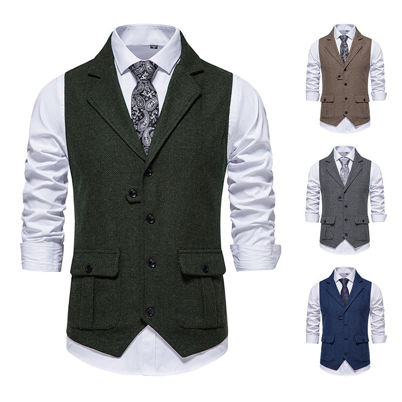 Voguable men’s fashion Men's Men's Herringbone Tweed Suit Vest Retro Lapel Vest Men's Vest voguable
