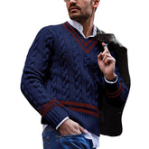 Voguable mens winter fashion V-neck Sweater Men's Striped Color Matching Knitted Sweater Autumn and Winter Fashion Ins Men's Clothing voguable