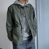 Voguable black men fashion urban Spring and Autumn Casual Workwear Jacket Men's Long-Sleeved Retro Solid Color Men's Jacket Loose Men's Trendy Outerwear voguable