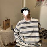 Voguable masc outfits Spring and Autumn Contrast Color Striped Shirt Men's Loose Clothes Pullover Casual round Neck Sweater Coat voguable