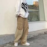 Voguable 90s streetwear Men's Stitching Overalls Spring and Autumn New Loose Korean Style Drawstring Casual Pants Youth Gas Straight Pants voguable