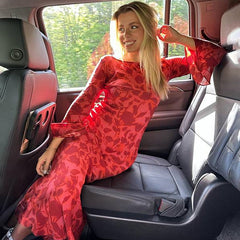 Voguable 2000s fashion Bohemian Summer New Printed Dress Women's Style Sexy Hot Girl Perspective round Neck Long Sleeve Dress voguable