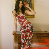 Voguable outfit inspo Autumn New Fashion Style Floral Print V-neck Small Strap Sheath Close-Fitting Dress for Women Suit voguable