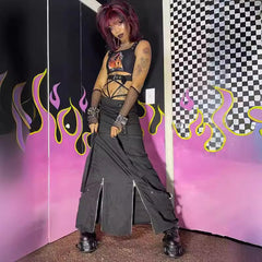 Voguable 2000s fashion Autumn New Women's Clothing Street Hipster Workwear Style Zipper Slit High Waist Mid-Length Skirt voguable