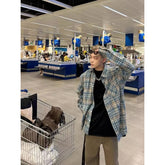 Voguable 90s fashion men American Retro Plaid Shirt Street Casual All-Match Plaid Loose Plaid Long Sleeve Fashion Brand Shirt for Men and Women voguable