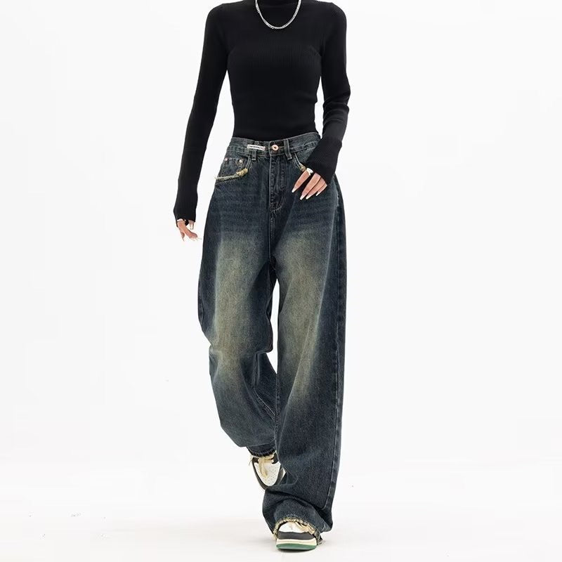 Voguable 2000s fashion Spring and Summer New Jeans Women's High Waist Slimming Straight Loose American Retro High Street Casual Pants Wide Leg Pants Pants voguable