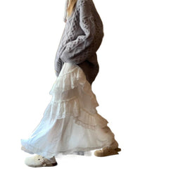 Voguable outfit inspo Sweet White Lace Stitching Skirt for Women Spring New Fashion Niche Chic Long Skirt voguable