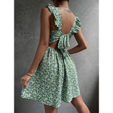 Voguable grunge dti New Women's Spring and Summer Square Collar Lotus Leaf Shoulder Bow Swing voguable