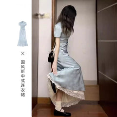 New Chinese style national style improved cheongsam dress women's clothing summer new style high-end waist temperament long skirt