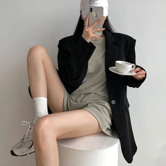 Voguable 2000s fashion Oversize Black Suit Jacket Women's High-Grade New Spring and Autumn Korean Style Casual Loose Profile Suit voguable