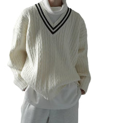 Voguable classy outfits men Preppy Style V-neck Sweater Men's Suit Ins Winter New Loose All-Match Sweater Niche Sweater voguable