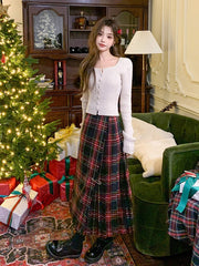 Voguable grunge outfits Retro Scottish Plaid Skirt Women's Long High Waist A- line Hip Skirt Slimming Draping Pleated Skirt voguable