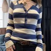 Voguable grunge outfits Commuter Contrast Color Striped Top Autumn Casual All-Match Loose Slimming Sweater voguable
