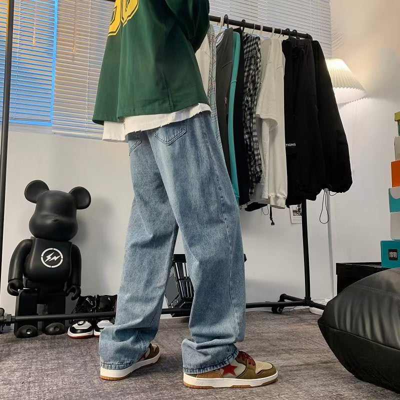 Voguable 90s fashion men Jeans Men's Spring and Summer Ins Hong Kong Style Retro Drop-down Wide-Leg Pants Versatile Loose Straight Dad Pants voguable