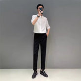 Voguable classy outfits men New Chinese Style Stand Collar Short-Sleeved Shirt Men's Summer New Niche Shirt Trendy Ice Silk Drape All-Match Top voguable