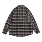 Voguable black men fashion urban Dress Vintage Autumn Japanese Retro Woolen Plaid Loose Long Sleeve Shirt Men's and Women's Neutral Style Coat Fashion voguable