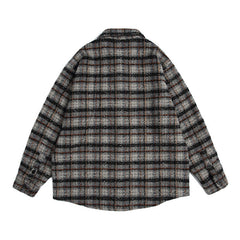 Voguable black men fashion urban Dress Vintage Autumn Japanese Retro Woolen Plaid Loose Long Sleeve Shirt Men's and Women's Neutral Style Coat Fashion voguable