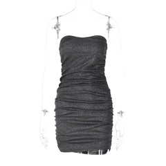 Voguable pop culture dress to impress Style Women's Spring New Fashion Sexy V-neck Tube Top Backless Pleated Dress voguable