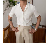 Voguable hoco outfits for guys Five-Quarter Sleeve Trendy Summer Shirt Japanese Men's Standard Cuban Collar Youth Popular Lazy New Solid Color voguable