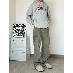 Voguable mens outfits American Retro Vintage Pants High Street Washed Green Jeans Men's Straight Loose Logging Overalls voguable