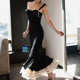 Voguable cybergoth dress to impress French Style Black Knitted Sling Dress Women's Summer Step Lotus Elegant Slim Slimming Fishtail Dress voguable