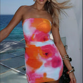 European and American women's clothing summer new sexy tube top one shoulder waist hip fashion print dress