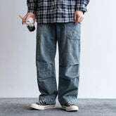 Voguable mens outfits American Style Street Washed Workwear Blue Jeans Men's Summer Loose All-Match Casual Trousers Straight Pants voguable