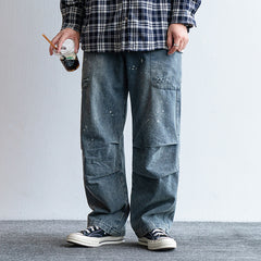 Voguable mens outfits American Style Street Washed Workwear Blue Jeans Men's Summer Loose All-Match Casual Trousers Straight Pants voguable