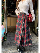 Voguable grunge outfits Retro Scottish Plaid Skirt Women's Long High Waist A- line Hip Skirt Slimming Draping Pleated Skirt voguable