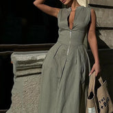 Voguable 2000s fashion New Fashion Ladies Fashion Casual Sleeveless Solid Color Waist Dress voguable