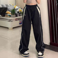 Voguable 90s streetwear Spring and Autumn Fashion Personalized Niche Street Women's Elastic High Waist Loose Sports Wide-Leg Pants voguable
